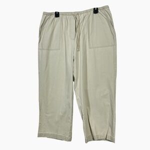 LLBean‎ Womens Khaki Cotton Drawstring Waist Wide Leg Cropped Pants Size 18